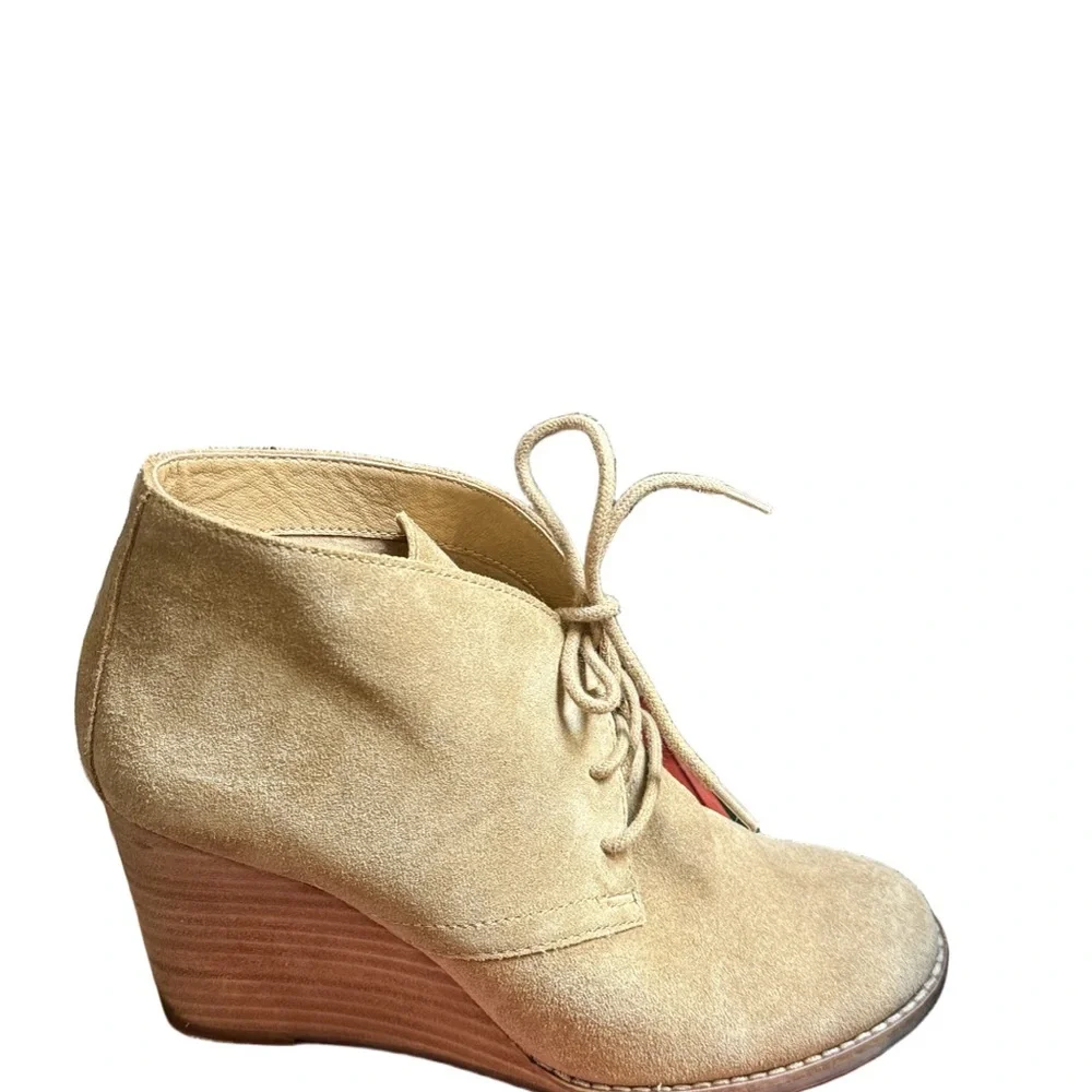 Lucky Brand Tan Suede Lace-Up Wedge Ankle Booties